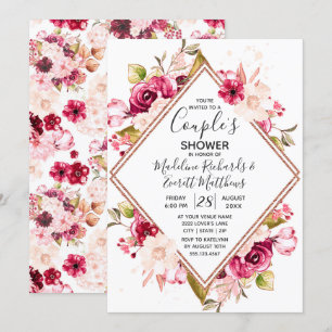Burgundy Floral Couple's Wedding Shower Invitation