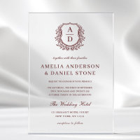 Burgundy Floral Crest Monogram Wedding