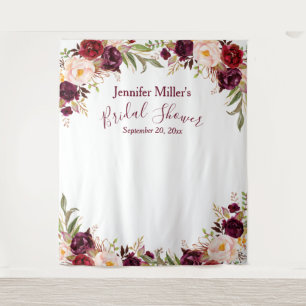 Burgundy Floral Custom Bridal Shower Photo Booth Tapestry