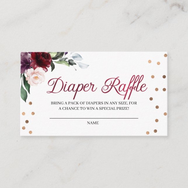 Burgundy Floral Diaper Raffle Enclosure Card (Front)