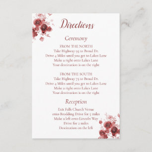 Burgundy Floral directions Enclosure Card