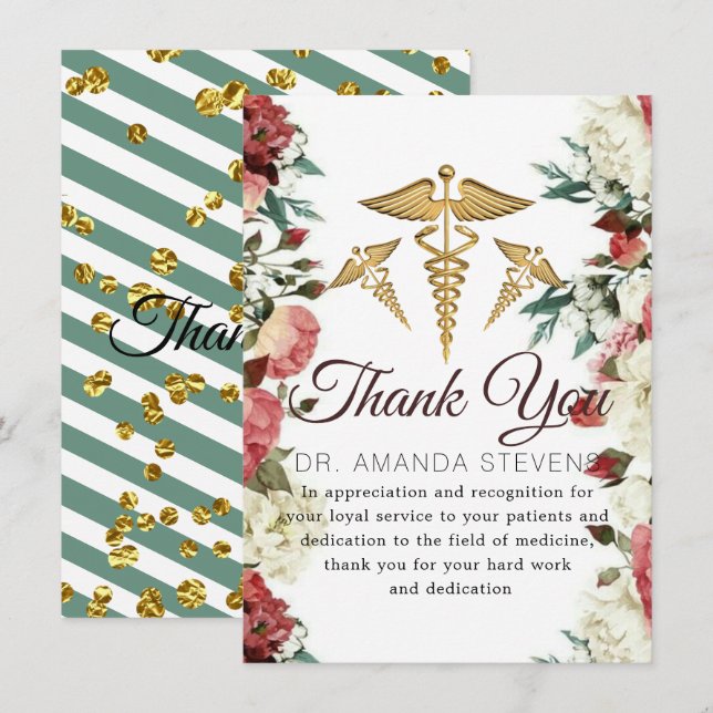 Burgundy Floral Doctor Thank You Card (Front/Back)
