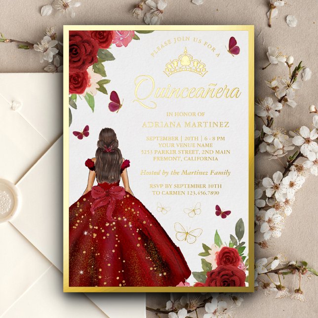 Burgundy Floral Dress Butterfly Quinceanera Gold (Creator Uploaded)