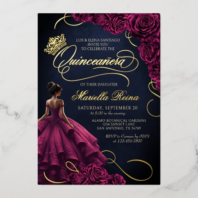 Burgundy Floral Dress Quinceañera (Front)