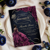 Burgundy Floral Dress Quinceañera