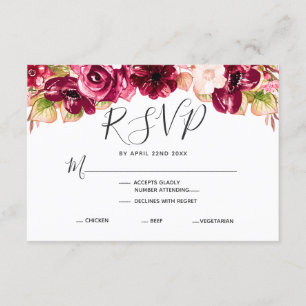 Burgundy Floral Drop Wedding Meal Choice RSVP