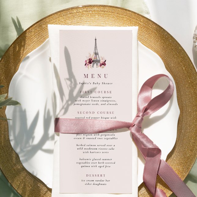 Burgundy Floral Eiffel Tower Menu (Creator Uploaded)