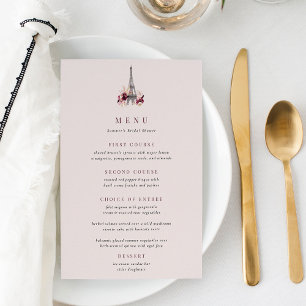 Burgundy Floral Eiffel Tower Menu