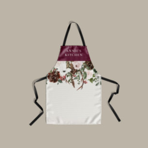 Burgundy floral elegant antler botanical  apron