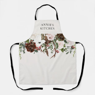 Burgundy floral elegant antler botanical  apron
