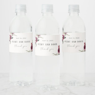 Burgundy Floral Elegant Favours Rustic Wedding Water Bottle Label
