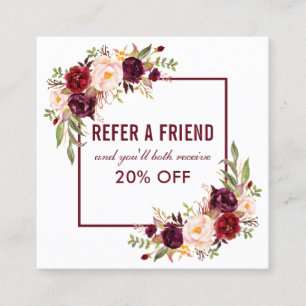 Burgundy Floral Elegant Framed Referral Square Business Card