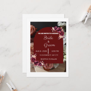 Burgundy Floral Elegant Modern Wedding Invitation