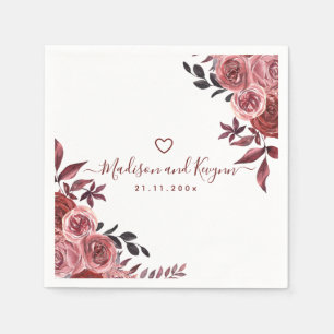 Burgundy Floral Elegant Monogram Rustic Wedding Napkin