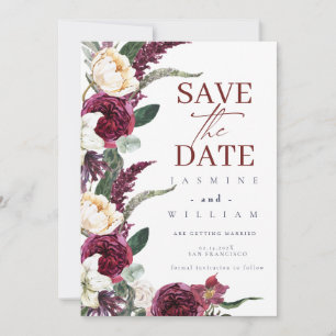 Burgundy Floral Elegant Monogram Rustic Wedding Save The Date