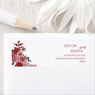 Burgundy Floral Elegant Monogram Wedding Address