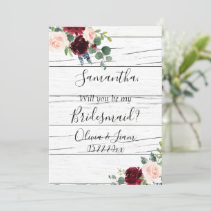 Burgundy Floral Elegant Rustic Be My Bridesmaid Invitation