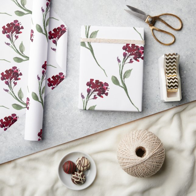 Burgundy Floral Elegant Rustic Simple Wedding Wrapping Paper (Crafts)