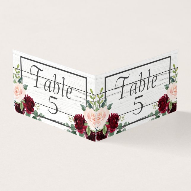 Burgundy Floral Elegant Rustic Table Numbers Card (Outside)