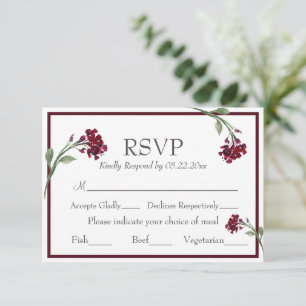 Burgundy Floral Elegant Rustic Watercolor RSVP Card
