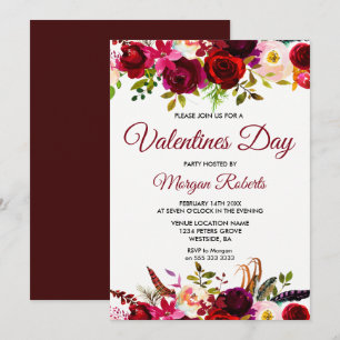 Burgundy Floral Elegant Valentines Day Invite
