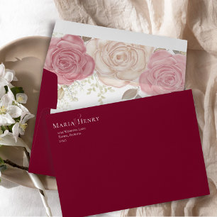 Burgundy Floral Elegant Wedding Custom Envelope