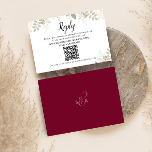 Burgundy Floral Elegant Wedding RSVP Reply Enclosure Card