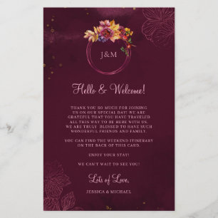 Burgundy Floral Elegant Wedding Welcome Itinerary