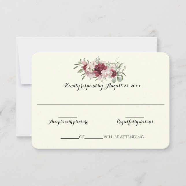 Burgundy Floral Elegant Woodland Wedding Response (Front)