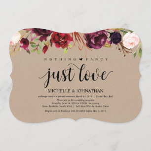 Burgundy Floral Elopement Reception Kraft invites