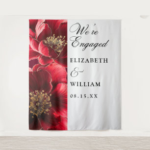 Burgundy Floral Engagement Party Photo Backdrop Tapestry