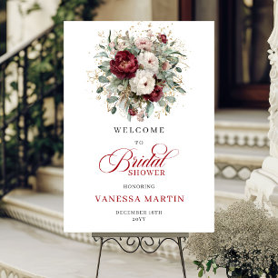 Burgundy Floral Eucalyptus Gold Bridal Shower Sign