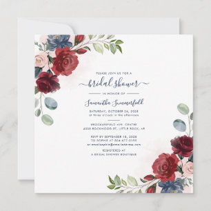 Burgundy Floral Eucalyptus Script Bridal Shower Invitation