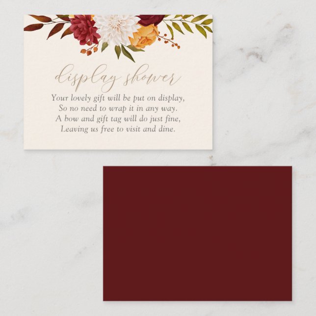 Burgundy Floral Fall Baby Shower Display Shower Enclosure Card (Front/Back)