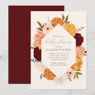 Burgundy Floral Fall Baby Shower Invitation