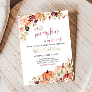 Burgundy Floral Fall Pumpkin Baby Shower  Invitation