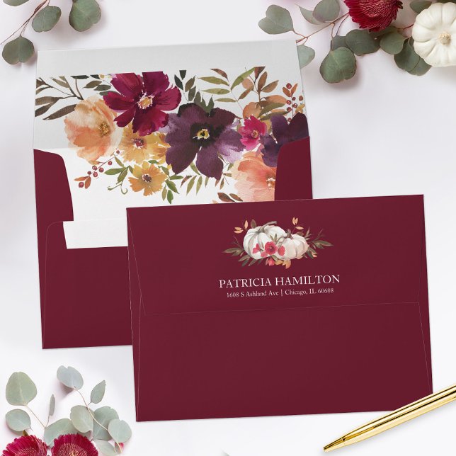 Burgundy Floral Fall Wedding Envelope (Creator Uploaded)