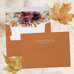 Burgundy Floral Fall Wedding Envelope