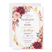Burgundy Floral Fall Wedding Invitation