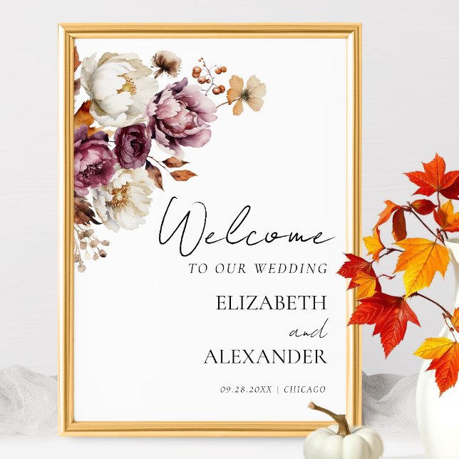 Burgundy Floral Fall Wedding Welcome Sign (Creator Uploaded)