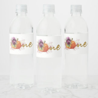 Burgundy Floral First Birthday Water Bottle Label