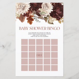 Burgundy Floral Flowers Bingo Baby Shower Game