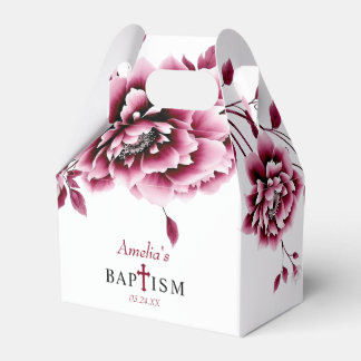 Burgundy floral flowers girl baptism Thank You  Favour Box
