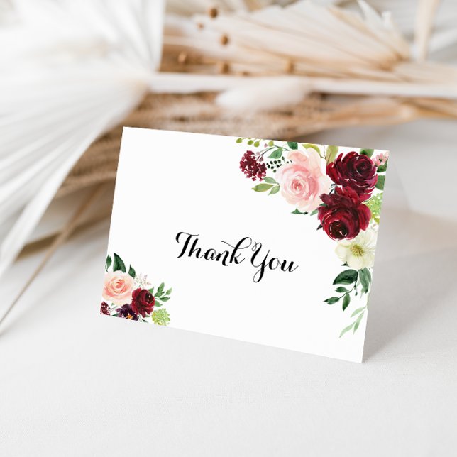 Burgundy Floral Folded Wedding Thank You Card (Creator Uploaded)