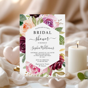 Burgundy Floral Frame Bridal Shower Invitation