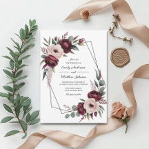 Burgundy Floral Frame Wedding Invitation