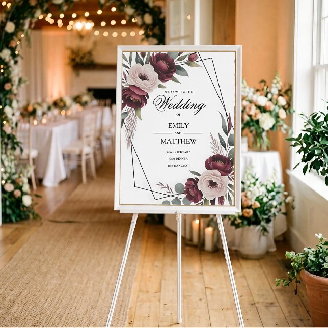 Burgundy Floral Framed Wedding Poster (Creator Uploaded)
