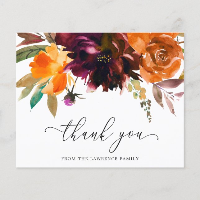 Burgundy Floral Funeral Budget Thank You Card (Front)