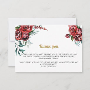 Burgundy Floral Funeral Thank You Note Card