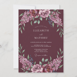 Burgundy Floral Garland Romance Wedding Invitation